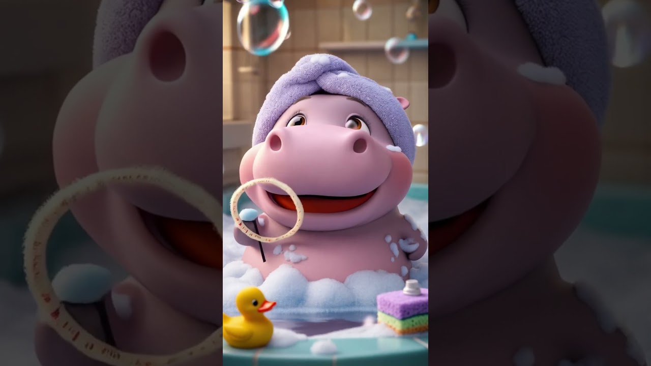 Cute Hippo Plush Washing with Sponge | Bath Toy Animation | Gentle Toyroom 🦛🧽