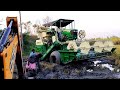 Tractor JCB 3Dx Videos | John Deere Tractor Harvester Stuck In Deep Mud &amp; Rescued By JCB 3Dx machine