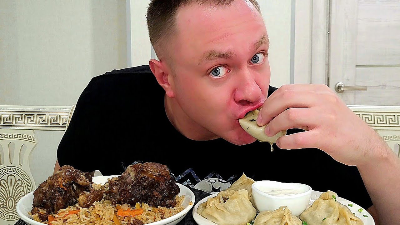 МУКБАНГ. ОБЖОР В ЧАЙХАНЕ. МАНТЫ, ПЛОВ, ГОВЯЖЬИ ХВОСТЫ, САЛАТ. АСМР. MUKBANG.