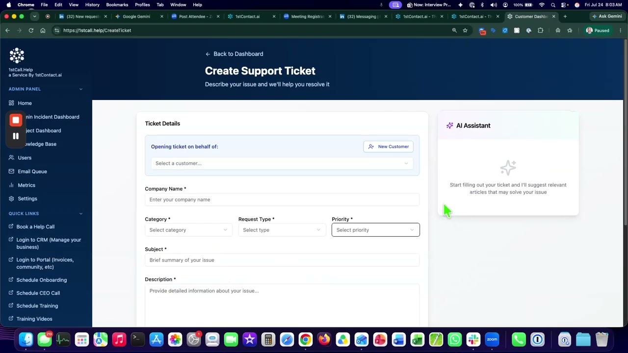 You can get 1stContact.ai help by going to 1stCall.help