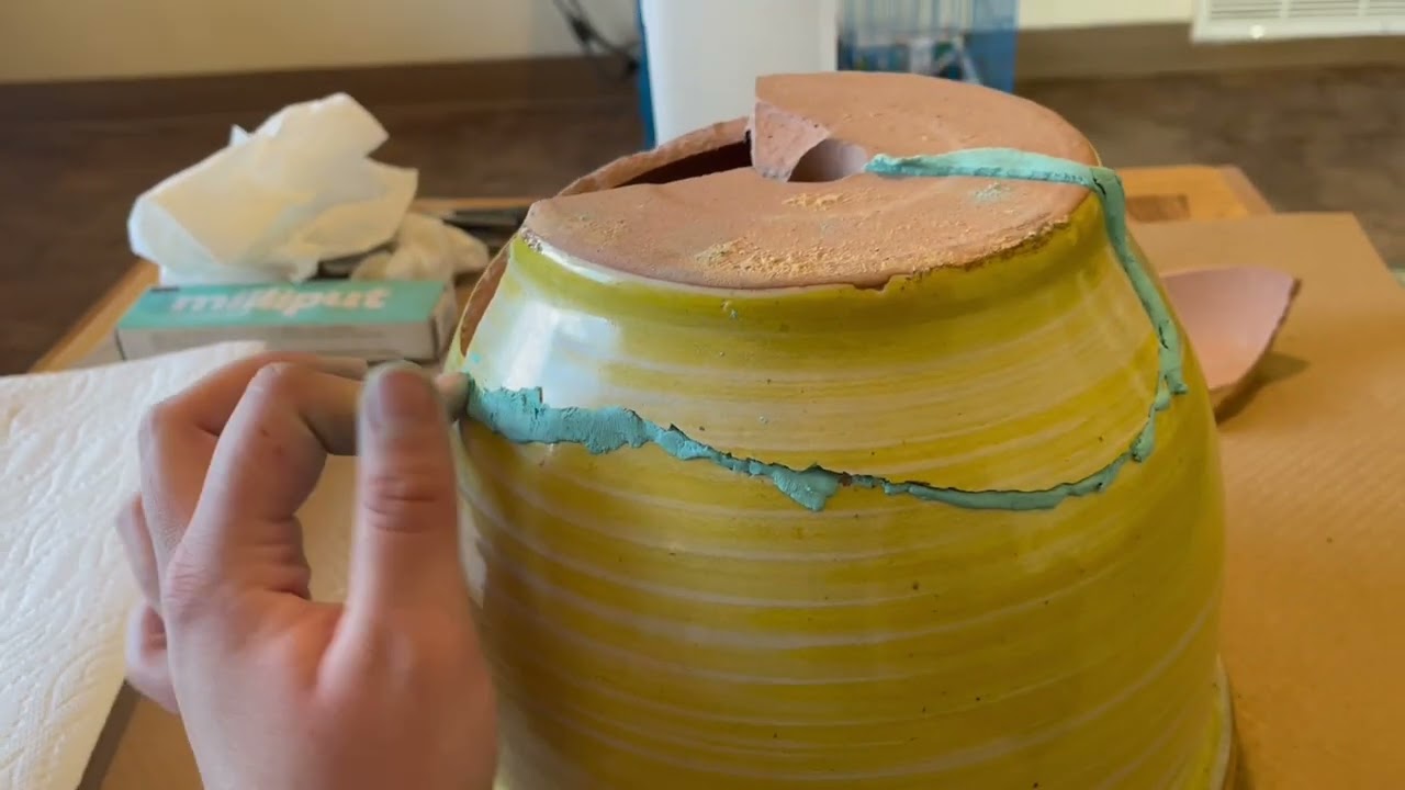 Repairing ceramic terra-cotta pot with Milliput