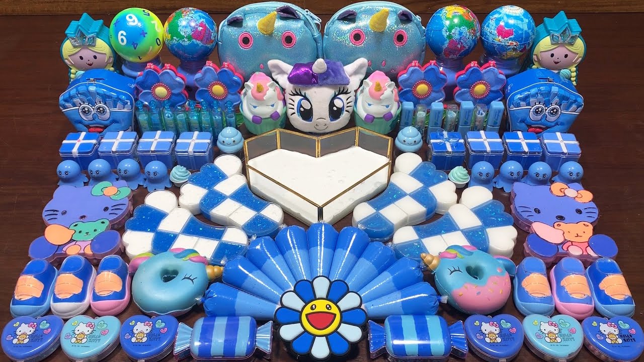 BLUE UNICORN PIPING BAGS - Mixing Random Things Into Glossy Slime ! Satisfying Slime Videos #1311