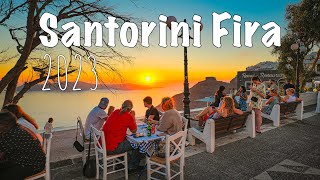 Santorini Greece, Fira (Thira) walking tour 4k, SUNSET  2023