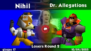 [giygas 17] Nihil (Fox) vs Dr. Allegations (Falcon) [Losers Round 2]