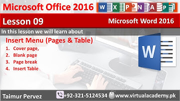 Microsoft Word 2016 | Insert Menu | Page and table | Blank page | Page Break | Table | Lesson 09