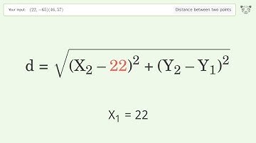 Find the distance between two points p1 (22,-65) and p2 (46,57): Step-by-Step Video Solution
