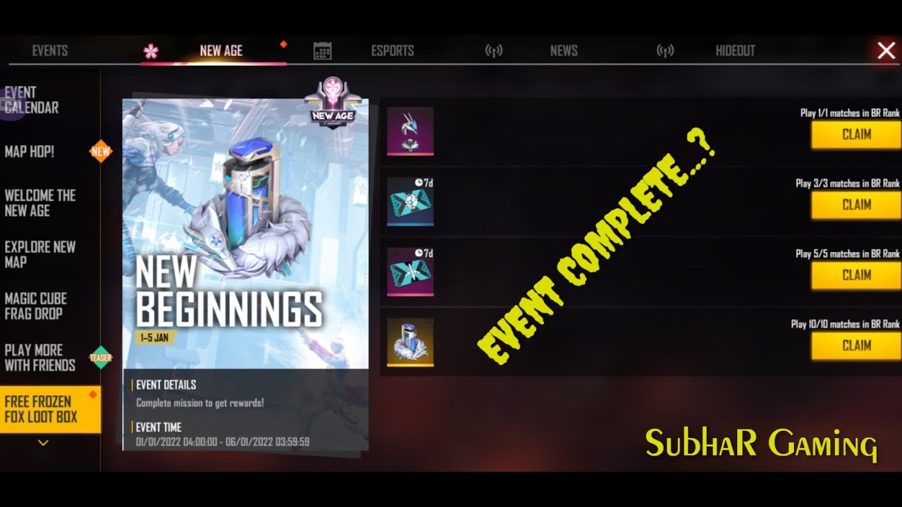 FREE FIRE NEW BEGINNINGS EVENT FREE FROZEN FOX LOOT BOX GARENA FREE FIRE | FREE FIRE NEW EVENT TODAY