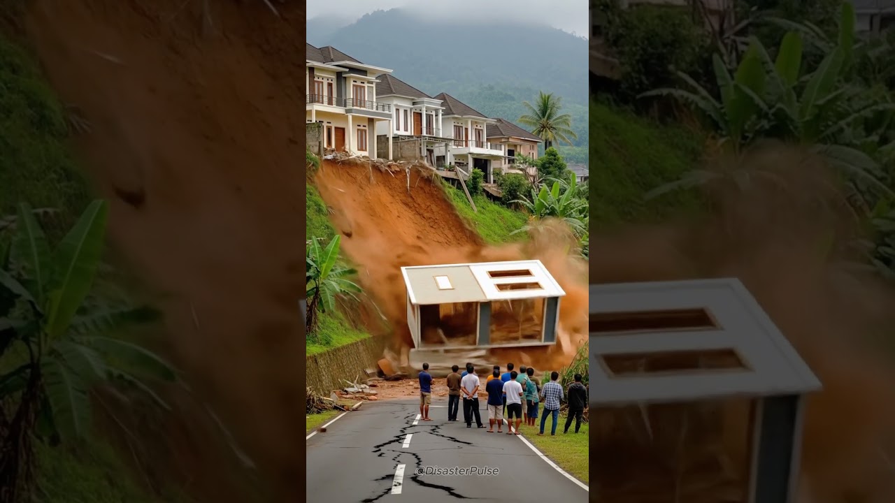 Detik-Detik Longsor Susulan Hantam Perumahan di Lereng Bukit! Rumah Ambruk Seketika! 