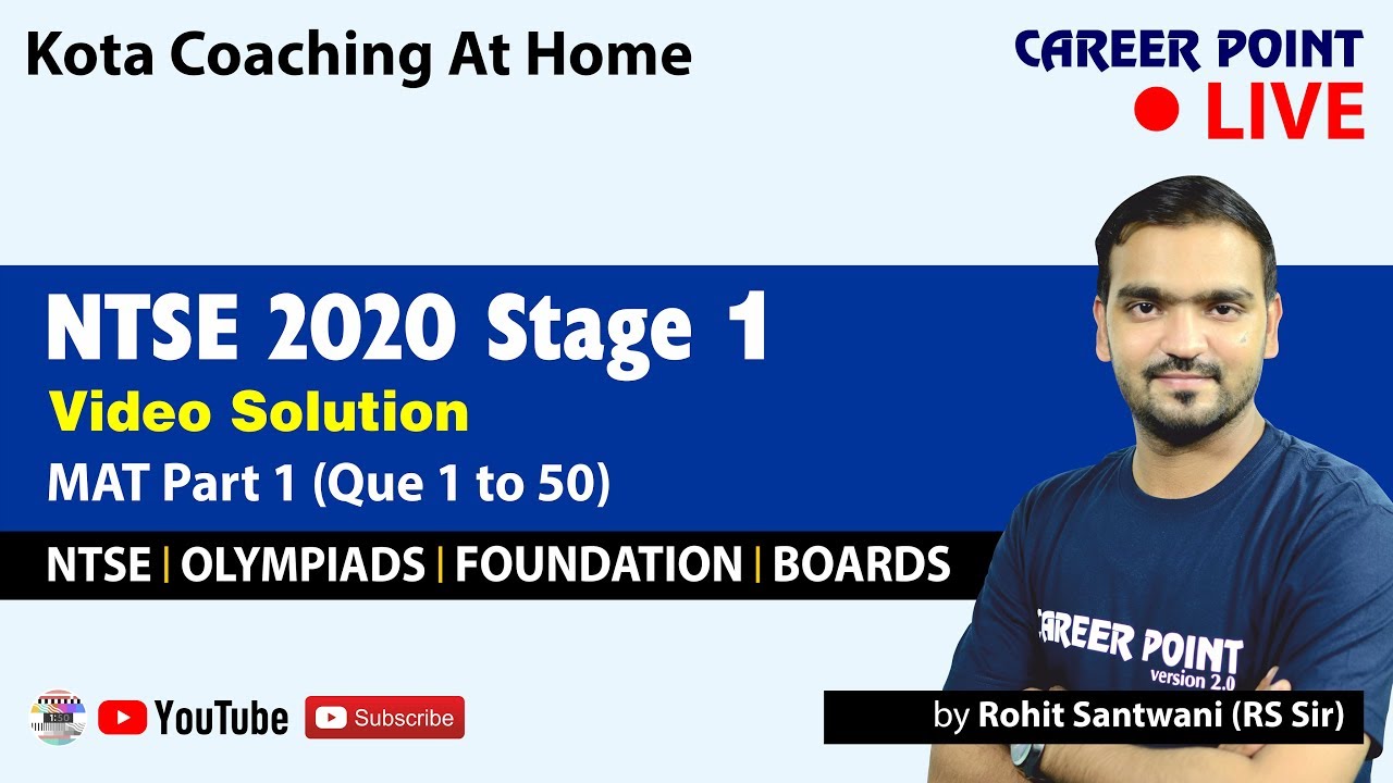 NTSE Stage-1 Video Solutions | MAT 2020 Solutions | Part-1 | Q.1 to 50 | RS Sir | Career Point  NTSE