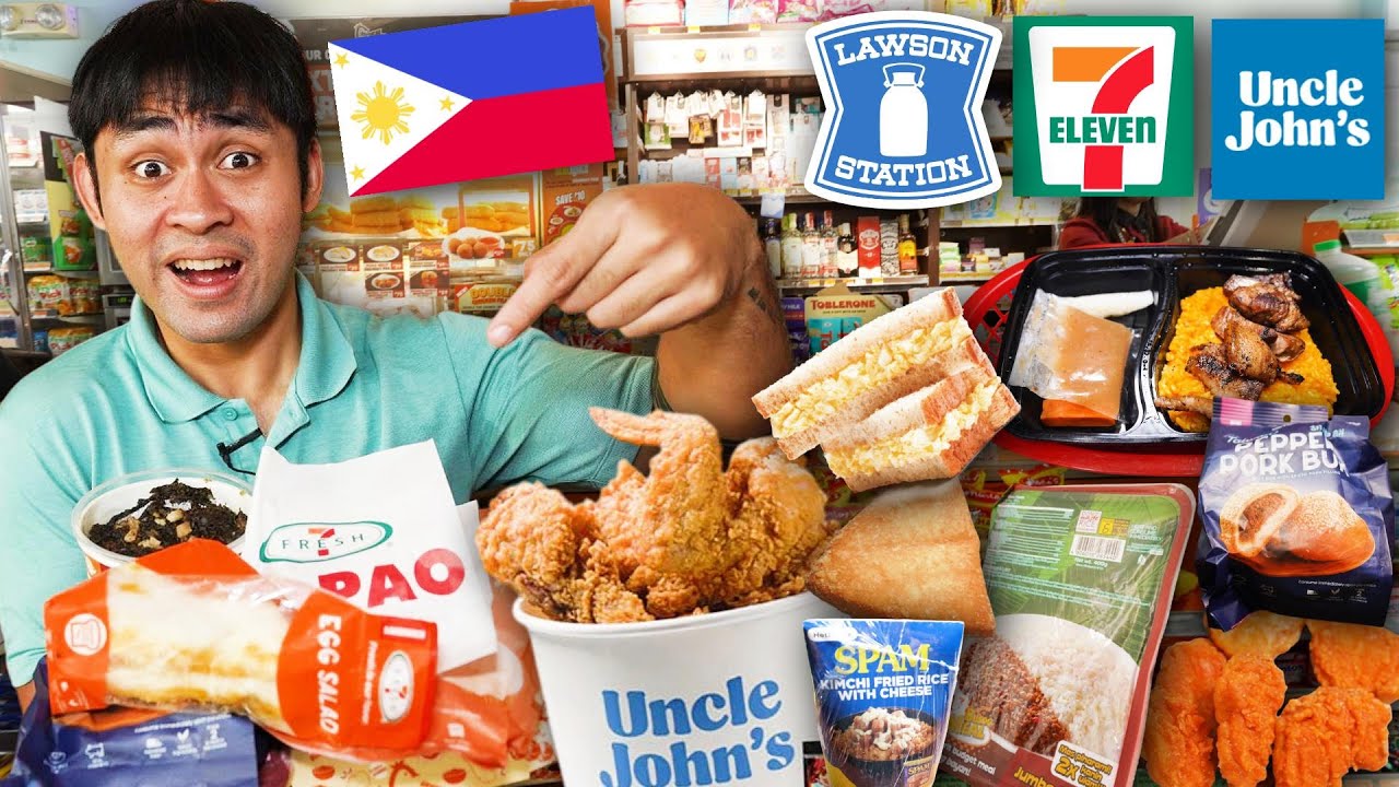 Eating Every FILIPINO Convenience Store FOOD in Manila! 7-Eleven vs. Lawson vs. Uncle John's 🇵🇭