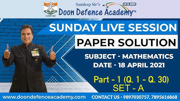 NDA I ( 2021) Mathematics Set A Answer Key with Detailed Solution | Part 1 (Q. 1 - 30) | #DDA