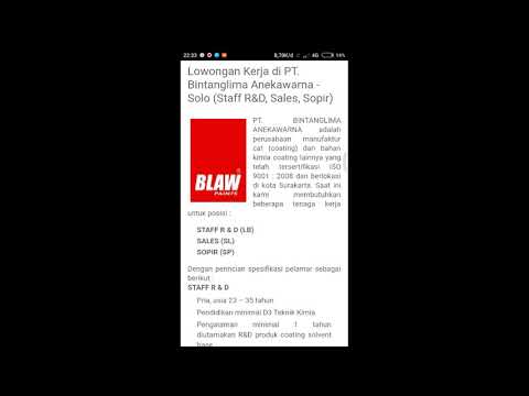 Lowongan Kerja di PT. Bintanglima Anekawarna - Solo (Staff R&D, Sales, Sopir)