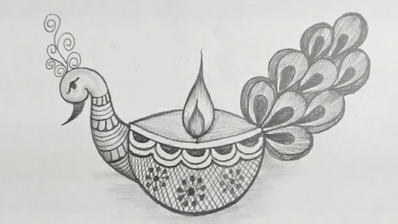 Diya Drawing Vector Illustration Stock Image  Illustration of festival  diwali 77430159