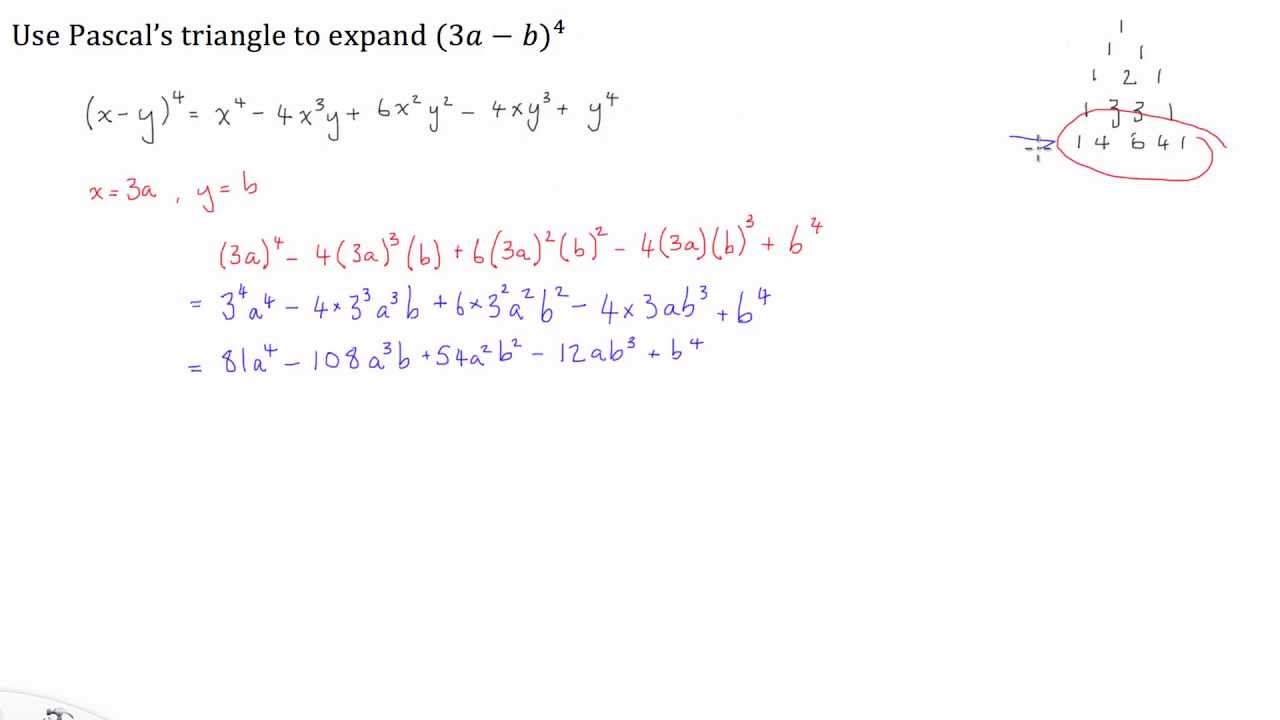 Pascal S Triangle Binomial Expansion Of 3a B 4 Youtube