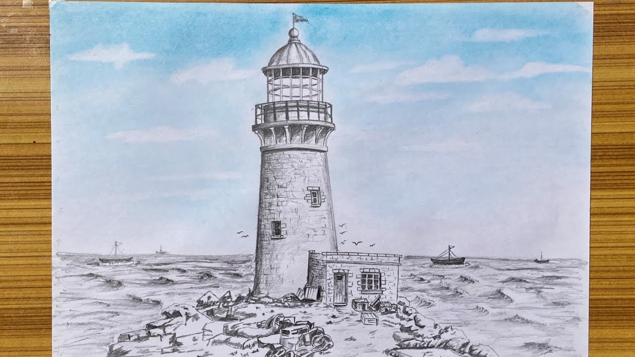 How to Draw a Realistic Lighthouse with Pencil | Pencil Drawing for Beginners | #art #drawing