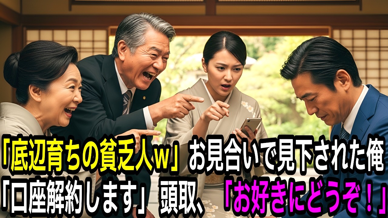 【スカッと】「底辺育ちの貧乏人ｗ」お見合いで見下された俺。「口座解約します」 頭取、「お好きにどうぞ！」その結果…【面白きかな人生】