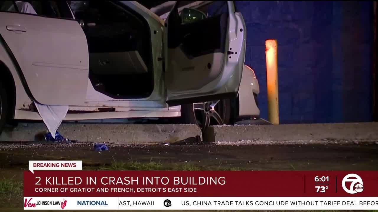 2 dead, 2 hospitalized after car crashes into building on Detroit's east side