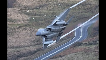 Awesome 4 x USAF F-15c Low Level in the Mach Loop Wales "Grim Reapers"