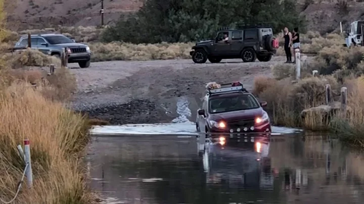 Subaru Crosstrek water crossing on the Mojave road.