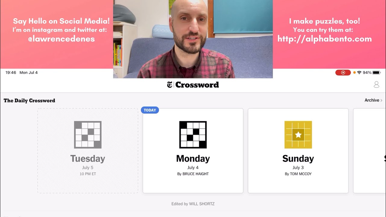 New York Times Crossword, Monday, July 4, 2022 Speed Solve (kinda) YouTube