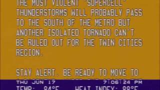 Minnesotas Widespread Tornado Outbreak Pt. 2
On June 17th, 2010, one of the worst tornado outbreaks in Minnesotas history took place. Over 36 tornado reports were called in to the National Weather Service (NWS). The previous state record for tornadoes is 27 and will hold out until the NWS has had a change to survey the damage. Current estimations predict 16 tornadoes may have actually occurred.
Miraculously only 3 perished in the line of storms from Fargo, through Minneapolis-St. Paul, down to Albert Lea, but unfortunately the damage in aftermath of the storms is quite widespread. Hardest hit is the town of Wadena, MN, where near 200 homes were obliterated in the storm.
This data was from the Minneapolis-St. Paul Intl Airport where the first round of severe weather warnings were issued near 5:07pm. Minnesotas Widespread Tornado Outbreak Pt. 2