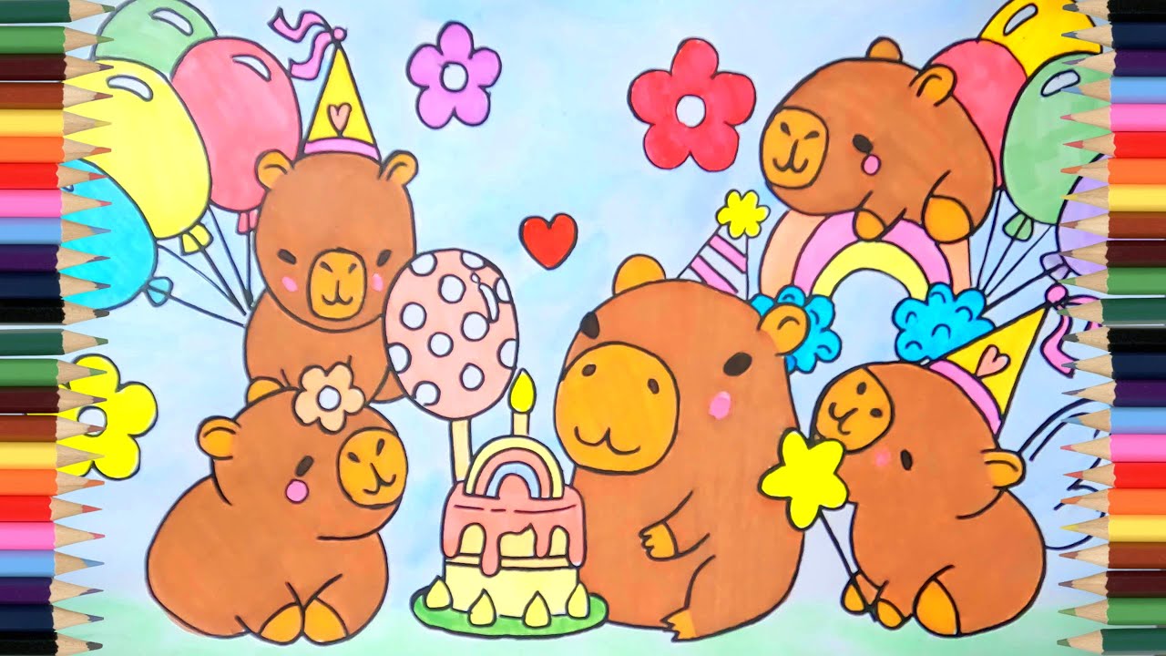 Capivaras fofinhas -  Festa das capivaras - Bday capybaras - Cute capybaras - Fafafran desenhos