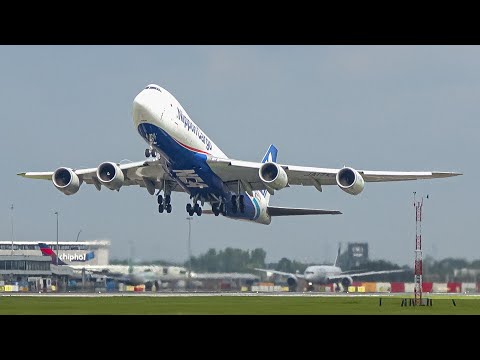 (4K) Schiphol Amsterdam Plane Spotting - The Beautiful NCA 747-8F Landing & Take-off