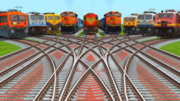 #️⃣9️⃣ Trains Crossing At Bumpy Curves Railroad Tracks | amazing train videos indian railways games