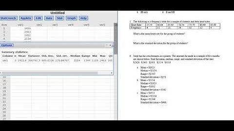 #6. Find the Mean, Median, Range, and Standard Deviation of the Data using StatCrunch