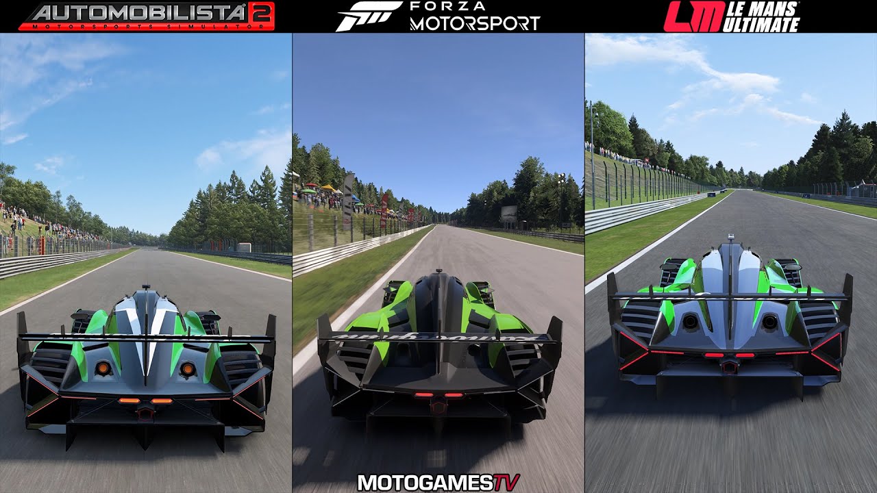 Automobilista 2 vs Forza Motorsport (2023) vs Le Mans Ultimate - Lamborghini SC63 at SPA
