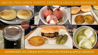 Bacon, Fried Green Tomato, Pimento & Onion Jam Sandwich w/ Homemade Ice Cream & Poached Pears (1224)
Build the ultimate sandwich with homemade English Muffins, Sweet and Tangy Onion Jam, Pimento Cheese, Fried Green Tomatoes and Bacon (cured and smoked in your own home!) For dessert, poach some Pears in wine and cinnamon for the perfect reduction to drizzle over Homemade Vanilla Ice Cream (only 5 ingredients!)
Subscribe NOW to Tim Farmers Country Kitchen:
http://bit.ly/1haLDn8
Watch Tim Farmers Country Kitchen on KET Saturday 7 PM
Get more Tim Farmers Country Kitchen:
Follow: http://Twitter.com/TimFarmerKY
Like: https://www.facebook.com/TimFarmersCountryKitchen
Pin: http://www.pinterest.com/timfarmerky/
Website: http://www.TimFarmersCountryKitchen.com Bacon, Fried Green Tomato, Pimento & Onion Jam Sandwich w/ Homemade Ice Cream & Poached Pears (1224)
