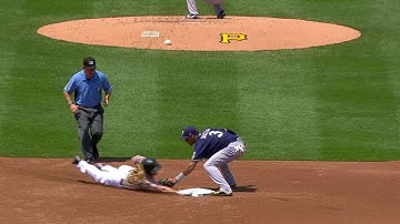 MIL@PIT: Frazier swipes second after challenge