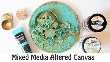 Mixed Media Altered Round Canvas | Gesso Technique | Vintage & Steampunk