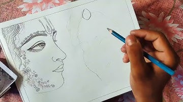 Radha and Krishna simple pencil outline drawing step by step | Radha Krishna Drawing 