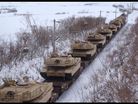 Tren cu Tancuri americane Abrams in Suceava - Train carring US Army Abrams tanks in Suceava 12.02.17