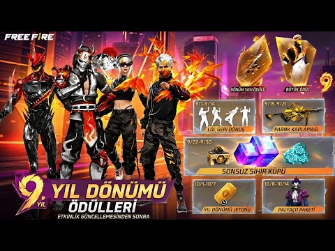 9 YIL KUTLAMALARI ÜCRETSİZ ÖDÜLLERİ ETKİNLİKLERİ VE  GERİ DÖNECEK EFSANELER VE FAZLASI #freefire