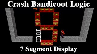 Crash bandicoot Back In Time Logic Level: Seven Segment Display
Hello All! I figured out how to make NOT,AND,NAND,OR,NOR and XNOR gates. With that done, I built a 7 segment display lol! The only thing that limits what you can do is the size of the level. Still optimizing the gates, once that is done I will share and explain them.
This level takes 4 binary inputs and outputs a decimal value using the 7 segment display. Each activator switch is a binary input from 000-1001.
Due to how the gates are made there is a lot of delay. But it works!
0000= 0
0001=1
0010=2
0011=3
0100=4
0101=5
0110=6
0111=7
1000=8
1001=9 Crash bandicoot Back In Time Logic Level: Seven Segment Display
