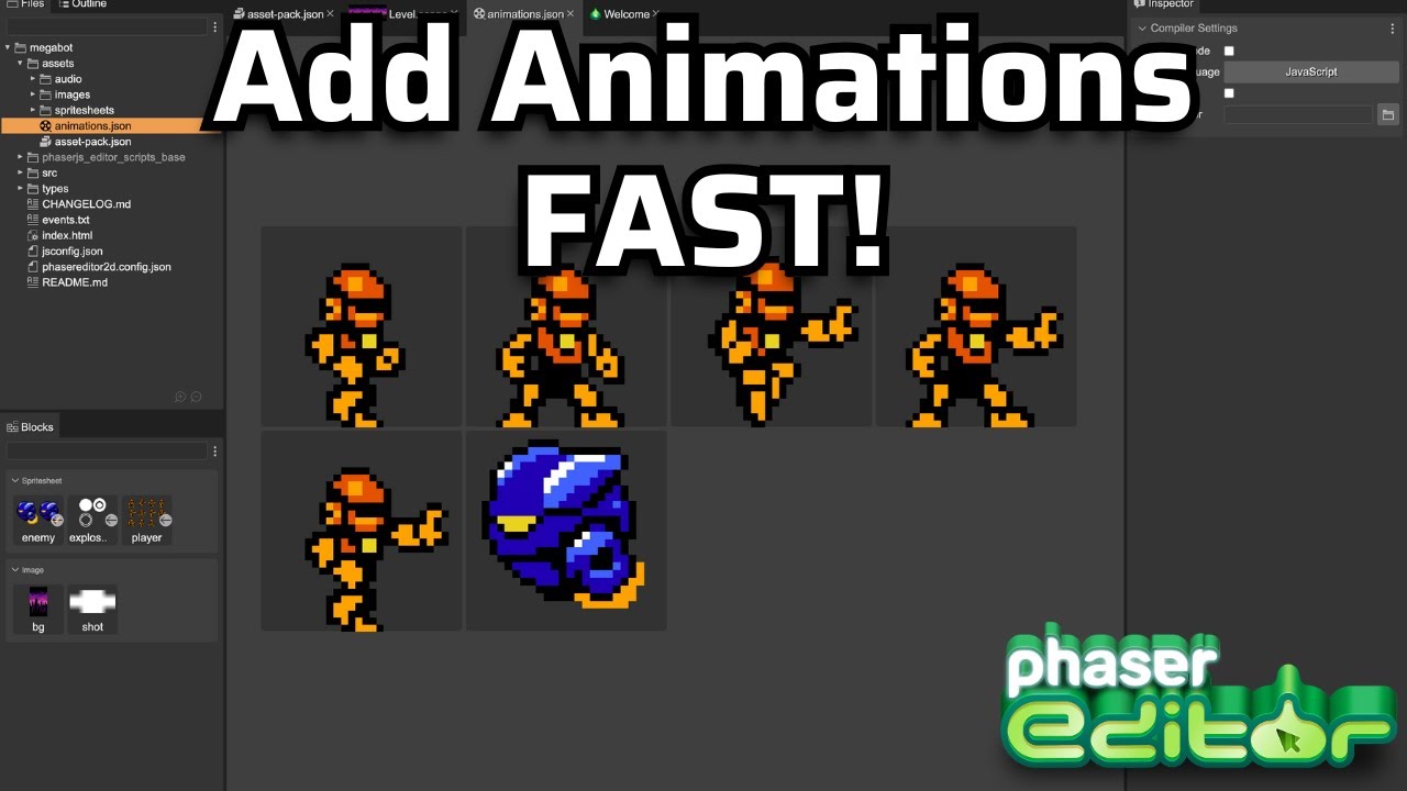 Phaser Editor v4: Quick Guide to Sprite Animations - YouTube