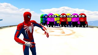 GTA 5 Spiderman Fun with Colored Minions (Falls Ragdolls Moments)