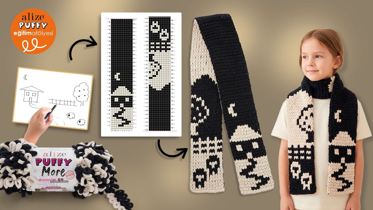 Alize Puffy More ile Manzara Resimli Atkı