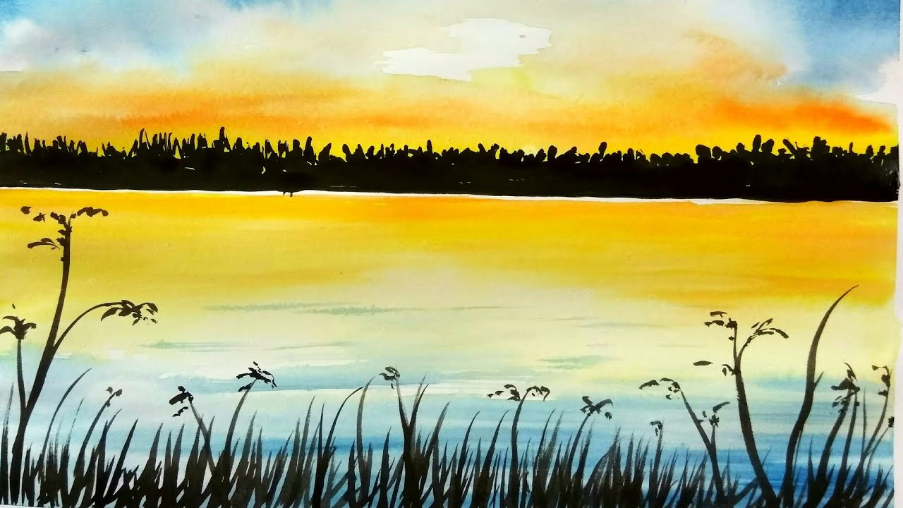 Easy sunrise,water colour painting,for beginners