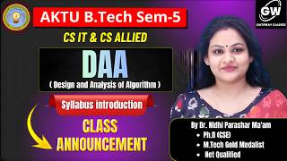 DAA Syll Introduction I | By Dr. Nidhi Parashar Ma'am | Gateway Classes I AKTU