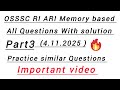 Osssc RI ari Prelims Memory based All Questions With solution dt- 4.11.2025 Helpfull for next shift
