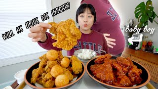 My Pregnant Mukbang | Korean Style Fried Chicken (original&amp;red sauce) + CheeseBalls!!