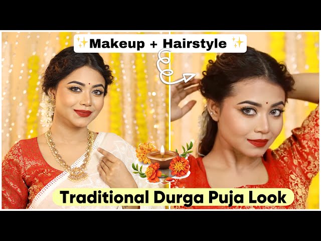 Hairstyle With Jasmine Garland|Durga Puja Hairstyle|Beautybook By Asmita -  YouTube