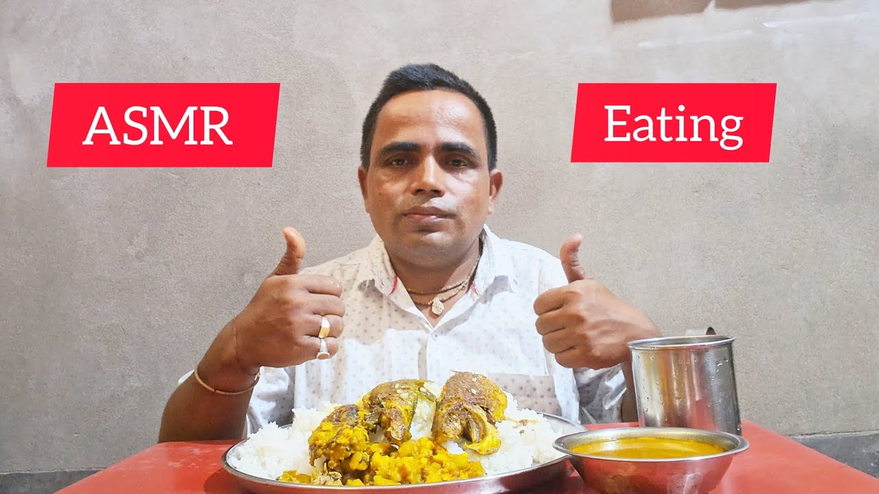 asmr eating!!spicy tilapia macher curry kakrul ganto rice!!akshay ...