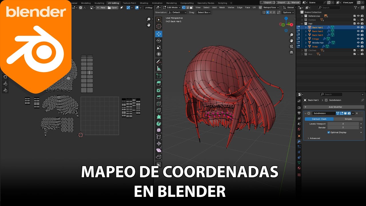 09 - UV Mapping de modelo anime en Blender (Pelo Parte4) - YouTube