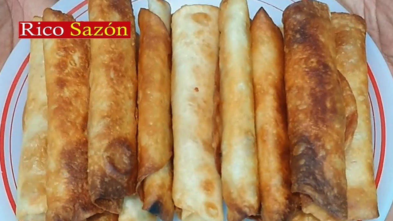 Como Hacer Flautas De Pollo Con Tortillas De Harina Deliciosas | Rico Sazón  - YouTube