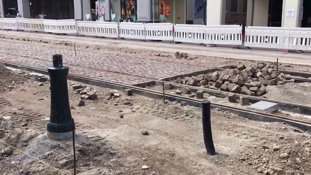 Freiburg Baustelle Innenstadt Kaiser-Joseph-Straße Gleise Straßenbahngleise Straßenbahn August 2017