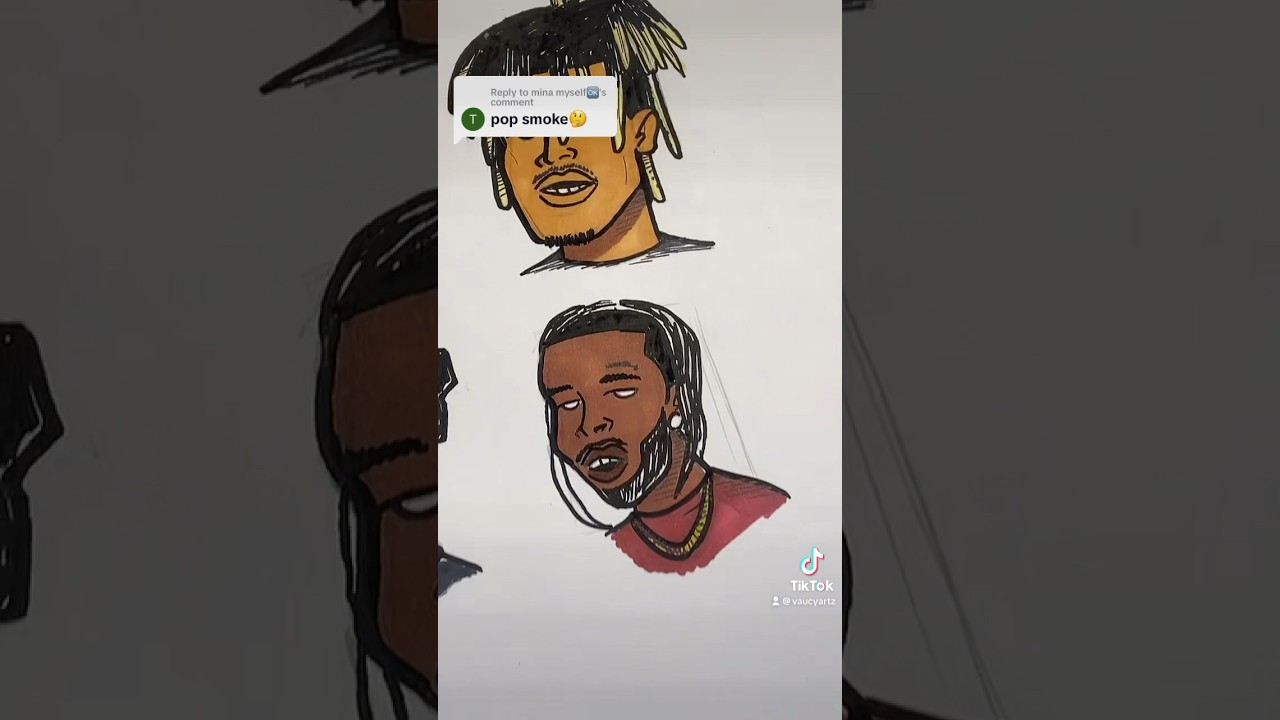 DRAWING POP SMOKE INTO A CARTOON CHARACTER!!! 